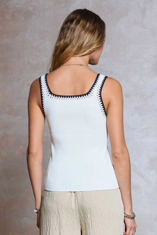 ELARA TANK TOP W/HAND CROCHET DETAIL-WHITE