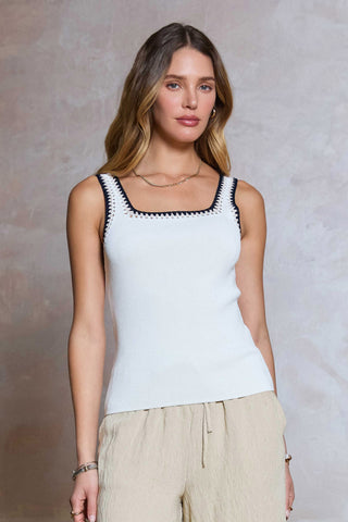 ELARA TANK TOP W/HAND CROCHET DETAIL-WHITE