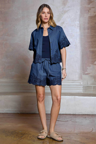 AMOURA DENIM EMBRO DETAIL BLOUSE
