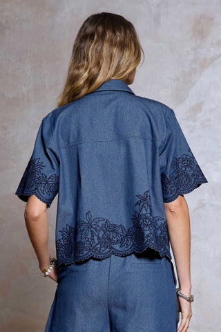 AMOURA DENIM EMBRO DETAIL BLOUSE