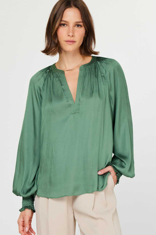 HARPER LONG SLEEVE BLOUSE - HUNTER GREEN