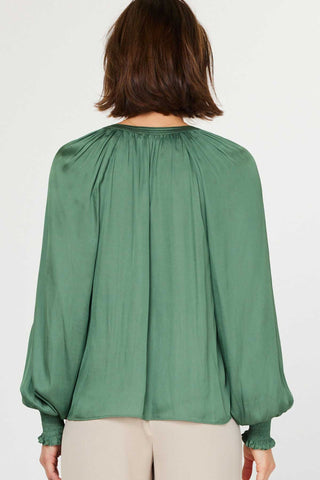 HARPER LONG SLEEVE BLOUSE - HUNTER GREEN