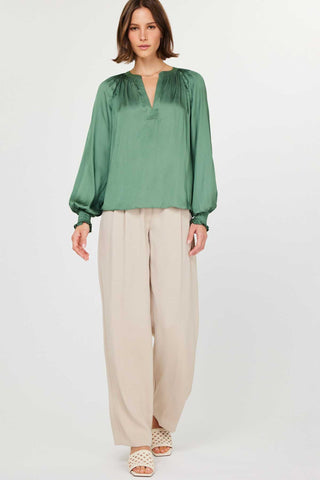 HARPER LONG SLEEVE BLOUSE - HUNTER GREEN