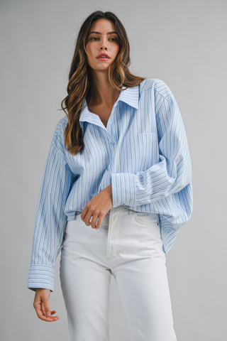 STRIPE OVERSIZED SHIRT - BLUE