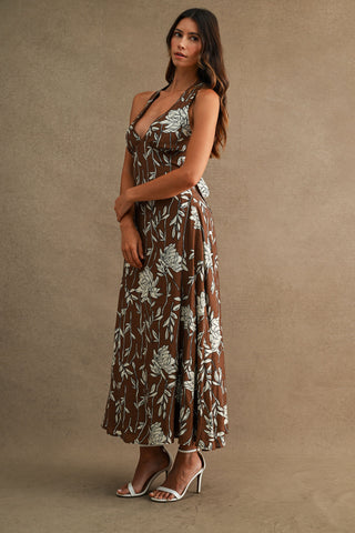 SPARTA V NECK MIDI DRESS - BROWN