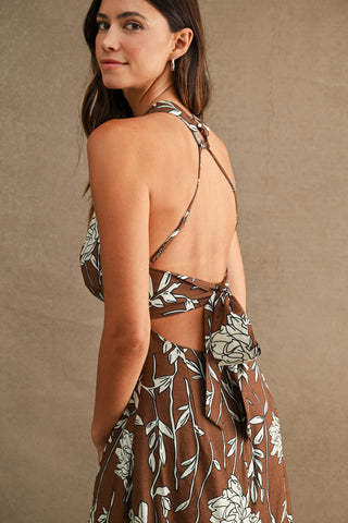 SPARTA V NECK MIDI DRESS - BROWN