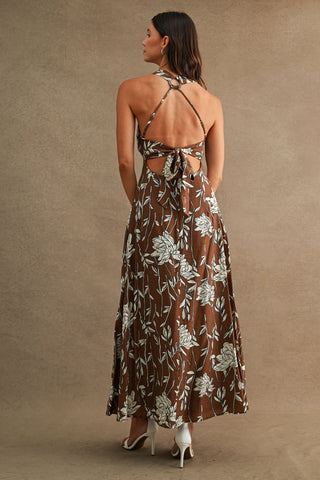 SPARTA V NECK MIDI DRESS - BROWN
