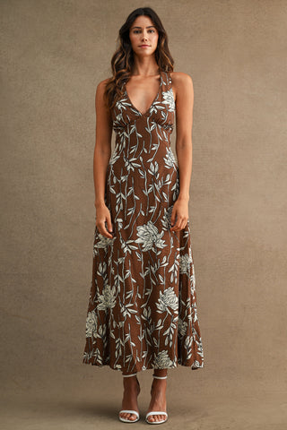 SPARTA V NECK MIDI DRESS - BROWN