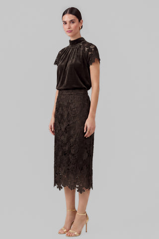 TABATA MIDI SKIRT - Floral Lace Dark Brown