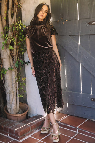 TABATA MIDI SKIRT - Floral Lace Dark Brown