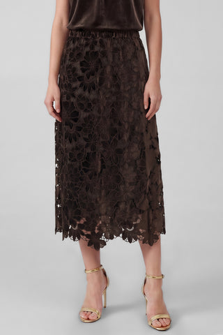 TABATA MIDI SKIRT - Floral Lace Dark Brown