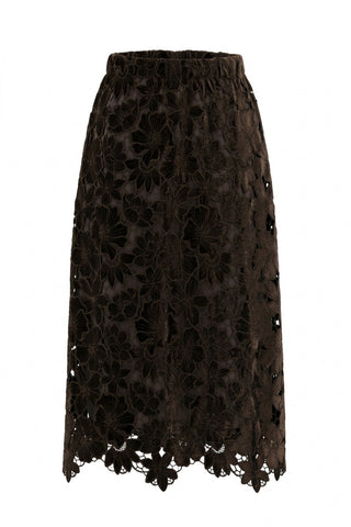 TABATA MIDI SKIRT - Floral Lace Dark Brown
