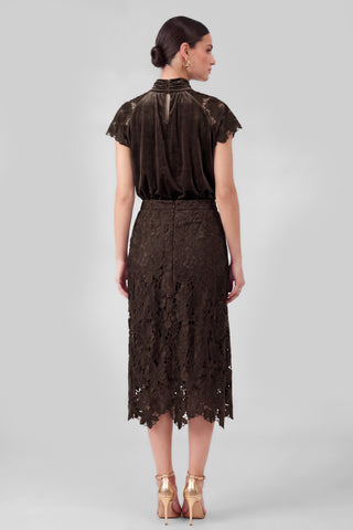TABATA MIDI SKIRT - Floral Lace Dark Brown