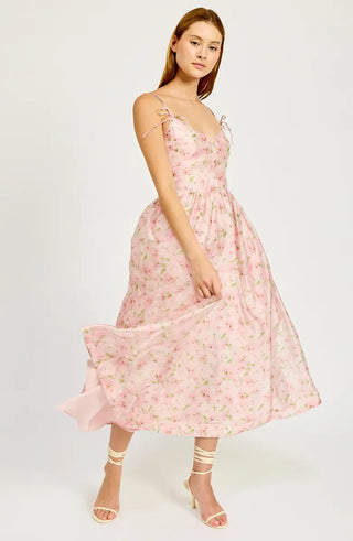 lisa midi dress Blue Floral Shirred Lisa Midi Dress