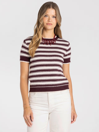 WELLES TOP - CREAM/MAROON