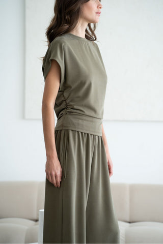 FLORENCE DOUBLE SIDE TIE WIDE LEG PANT - OLIVE GREEN