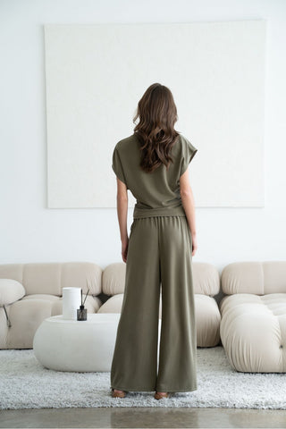 FLORENCE DOUBLE SIDE TIE WIDE LEG PANT - OLIVE GREEN