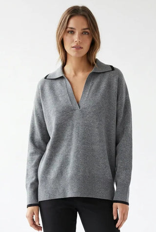 ANNALISE POLO SWEATER - GREY