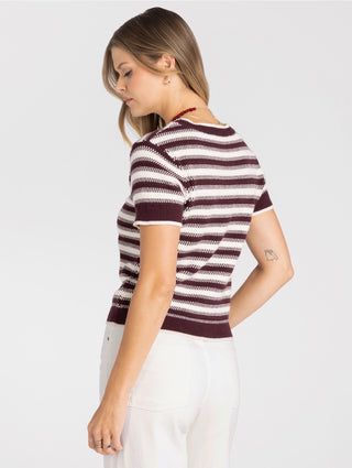 WELLES TOP - CREAM/MAROON