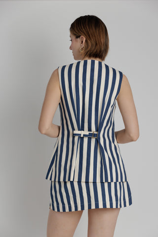 PLAYA STRIPED RUFFLE SLEEVELESS VEST