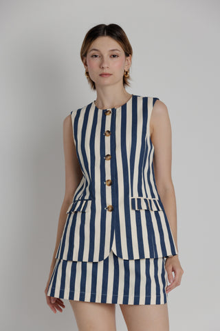 PLAYA STRIPED RUFFLE SLEEVELESS VEST