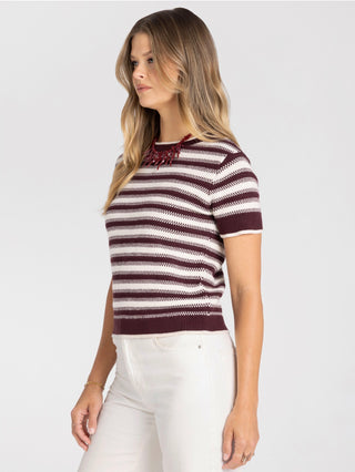 WELLES TOP - CREAM/MAROON