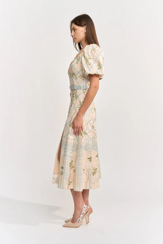 RILEY SQUARE NECK BELTED MIDI DRESS