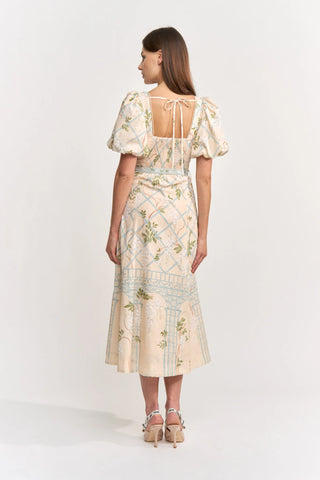 RILEY SQUARE NECK BELTED MIDI DRESS