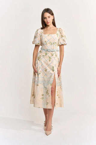 RILEY SQUARE NECK BELTED MIDI DRESS