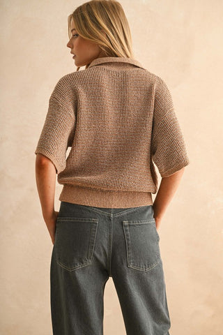 RIVER COLLARED KNITTED TOP - MOCHA/BROWN