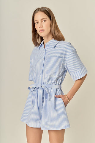 OXFORD ROMPER - POWDER BLUE STRIP