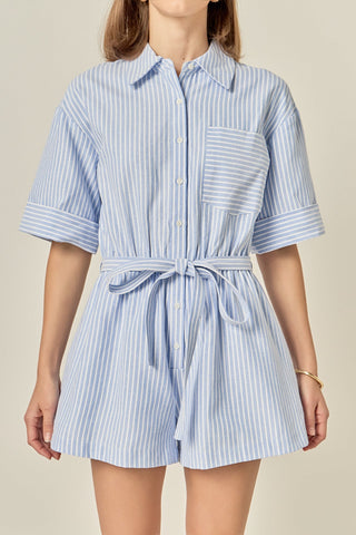 OXFORD ROMPER - POWDER BLUE STRIP