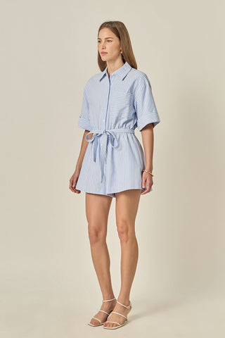 OXFORD ROMPER - POWDER BLUE STRIP