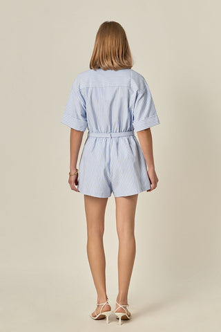 OXFORD ROMPER - POWDER BLUE STRIP