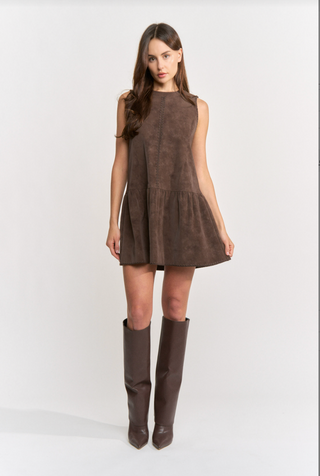 CAMILA EMBROIDERED DETAIL DRESS - BROWN