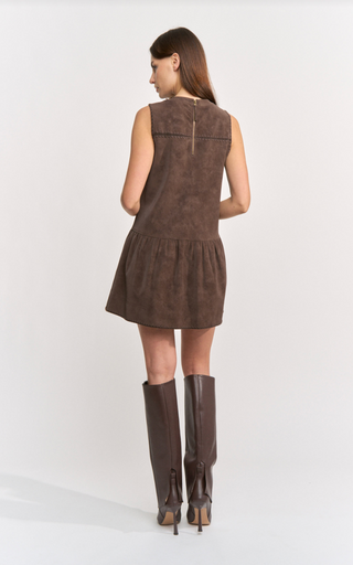 CAMILA EMBROIDERED DETAIL DRESS - BROWN