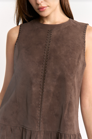 CAMILA EMBROIDERED DETAIL DRESS - BROWN
