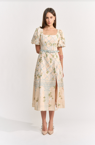 VICTORIA PINTUCK DETAIL CORSET MIDI DRESS