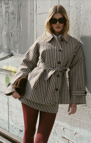 MARILYN BROWN GINGHAM TRENCH JACKET