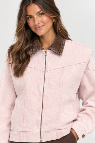 ORIANA  - OVERSIZED DENIM JACKET W/ CORDUROY COLLAR 