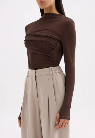 TILSA MESH TOP - CHOCOLATE