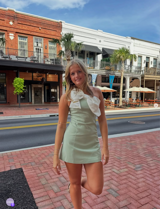 BERNIECE ONE SHOULDER BOW MINI DRESS