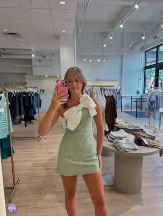 BERNIECE ONE SHOULDER BOW MINI DRESS