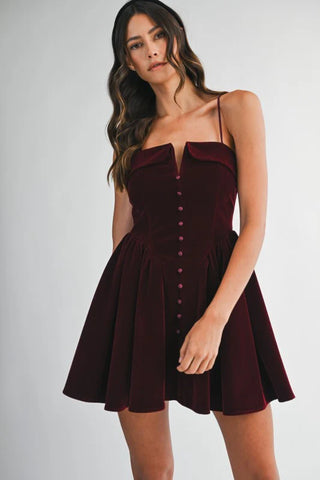 MIMI VELVET MINI DRESS - WINE