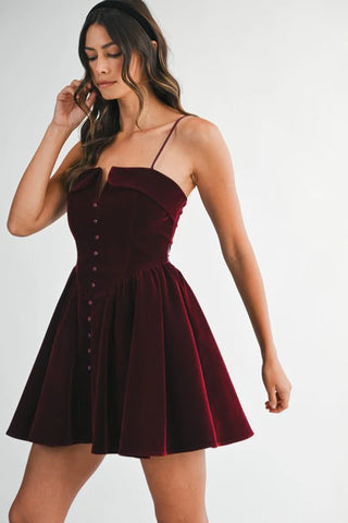 MIMI VELVET MINI DRESS - WINE