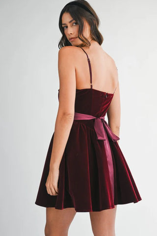 MIMI VELVET MINI DRESS - WINE