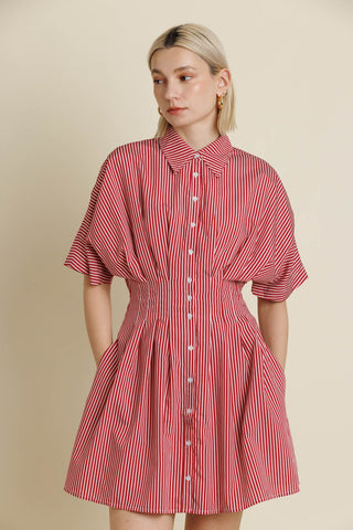 LUCY STRIPED PLEATED MINI DRESS