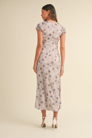 Jeda Silky Satin Floral Midi Dress