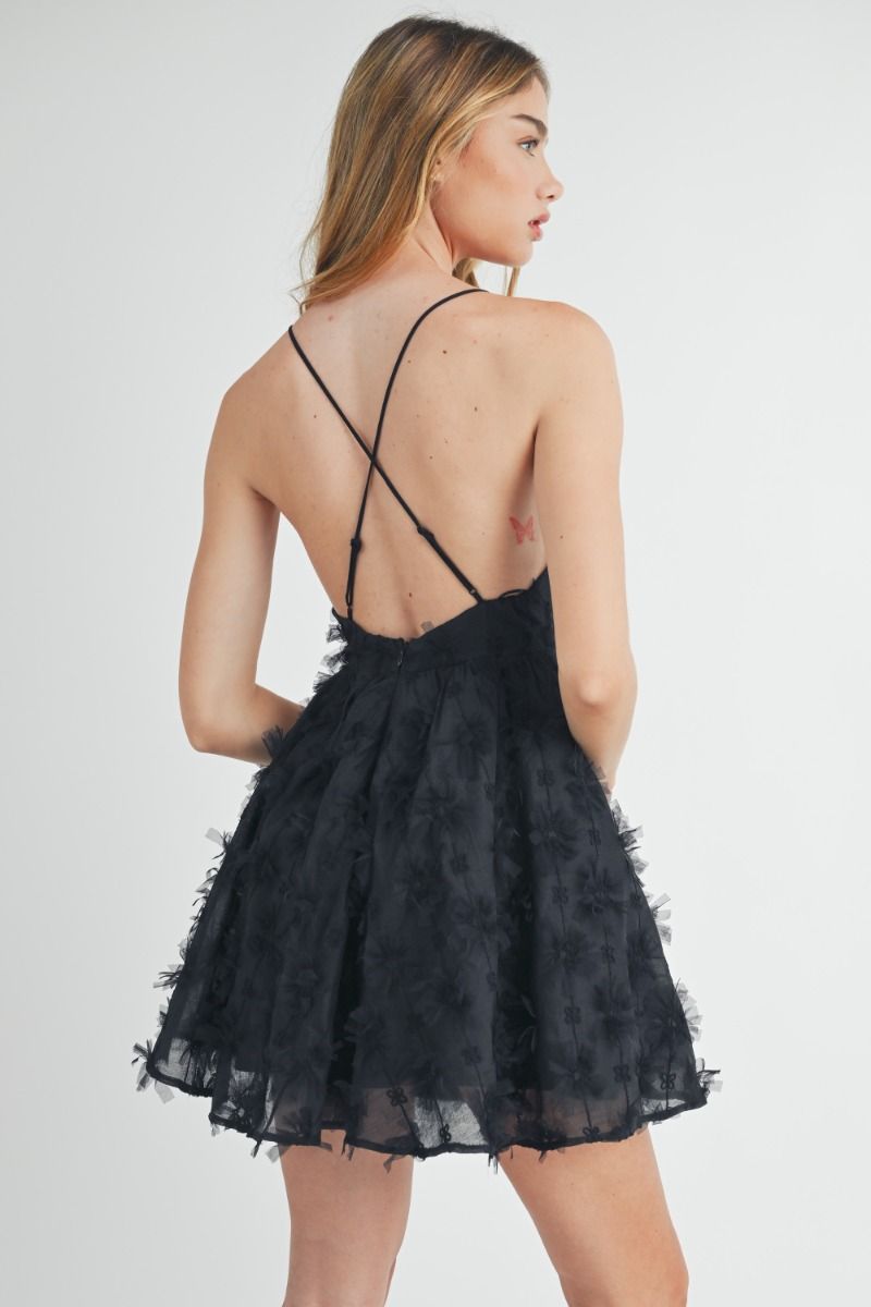 Viv 3D Floral Textured Mini Dress - Black VOEMA Viv 3D Floral Textured Mini Dress - Black VOEMA