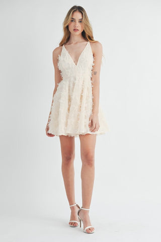 Viv 3D Floral Textured Mini Dress - Cream